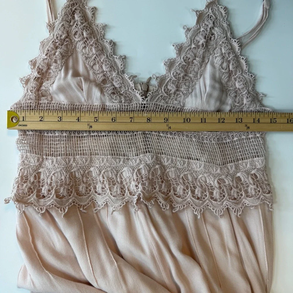 MILA Lace Trim Maxi Dress Blush Pink Boho Coquette Cottagecore‎ Romantic Fairy M